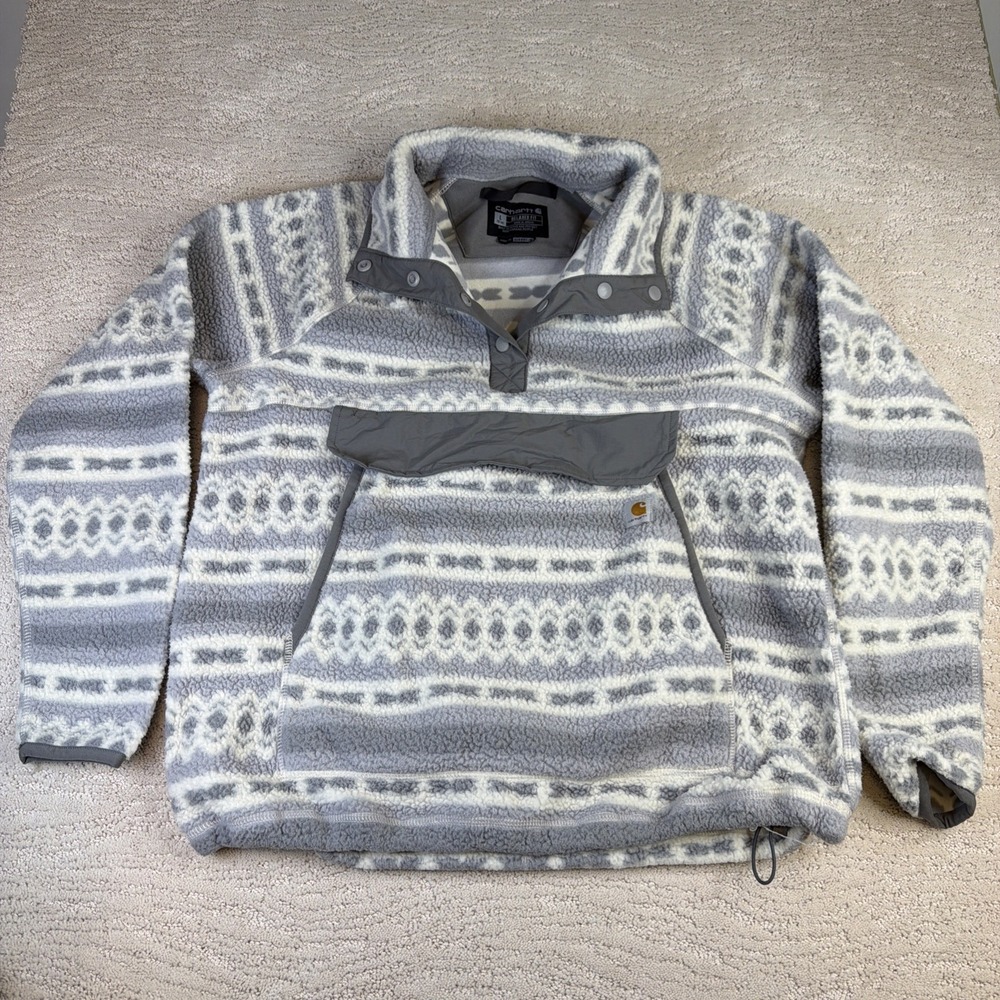 Women's Carhartt Large Sherpa 1/4 Snap Pullover Pocket Sweatshirt Aztec